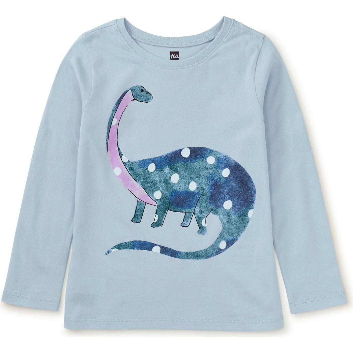 Dotted Dino Graphic Print Crew Neck Long Sleeve T-Shirt, Blue