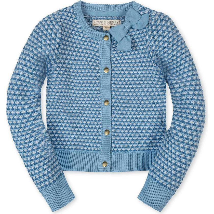 Organic Tweed Stitch Bow Cardigan, Blue