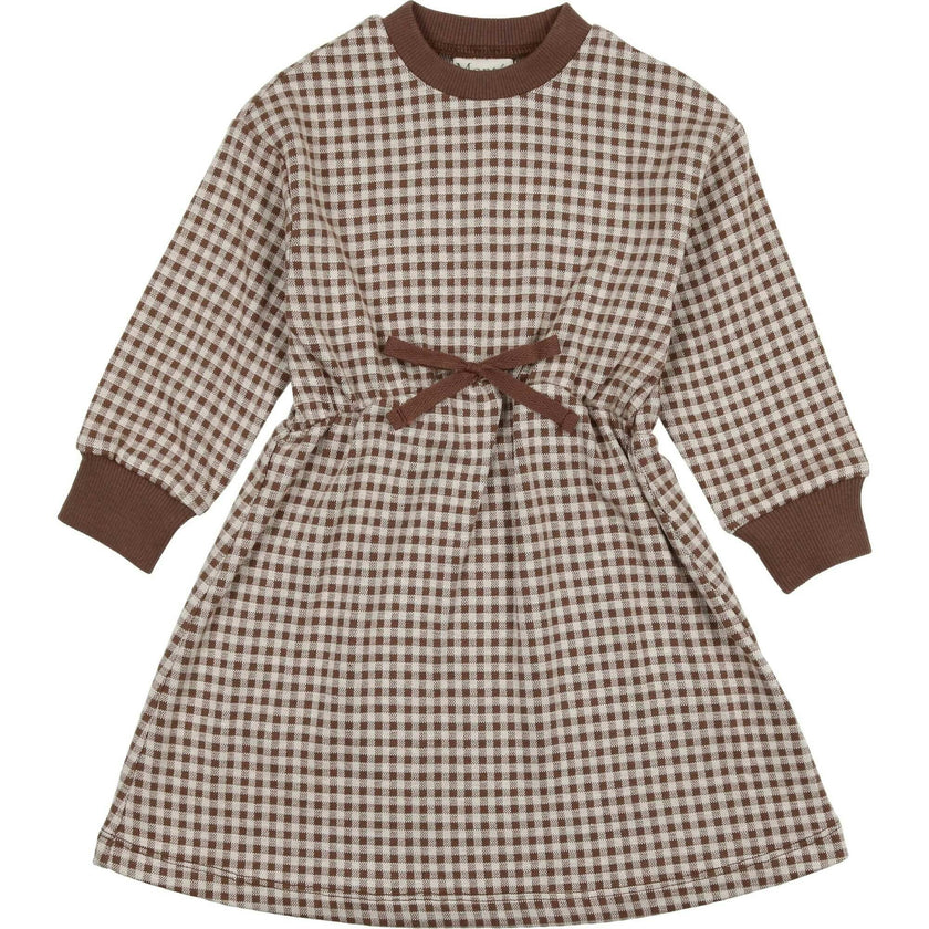 Soft Gingham Contrast Neck & Cuff Long Sleeve Dress