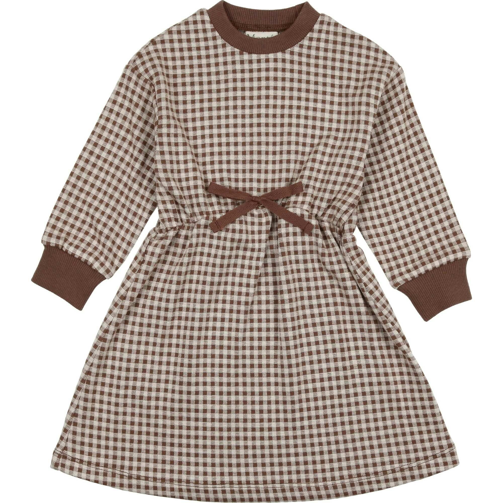 Soft Gingham Contrast Neck & Cuff Long Sleeve Dress