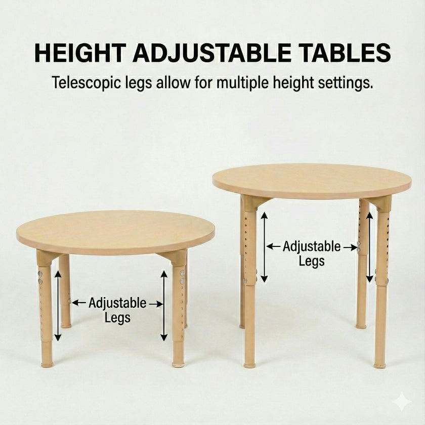Round Adjustable Kids Table – 36" Diameter, 17" to 25" Height | Classroom, Montessori & Daycare Activity Table