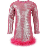 Shimmering Metallic Feather Dress Hot Pink