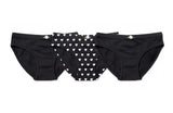 Girls Underwear 3 Piece Set - Black & White Hearts & 2 Solid Black