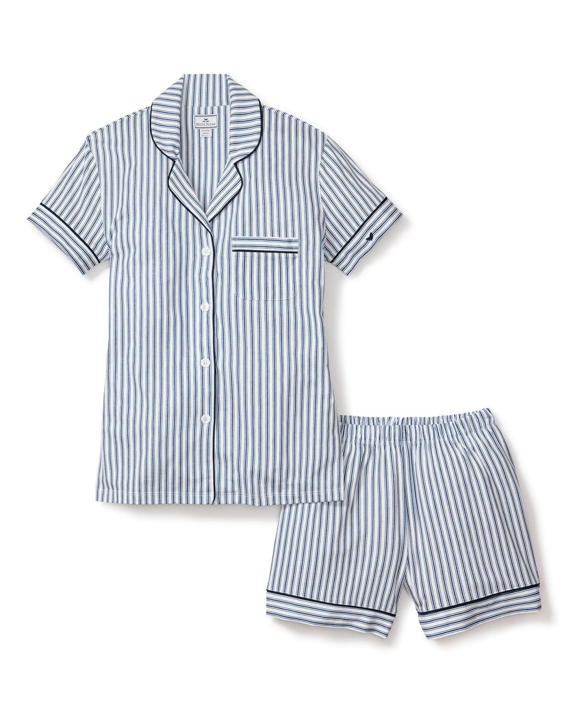 Women's Pima Short Set in Navy French Ticking
