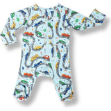 Print Zipped Long Sleeve Footed Onesie