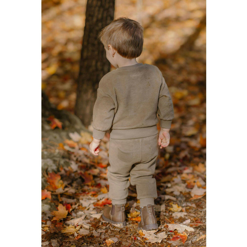 Teddy Fleece Dropped Shoulder Sweatshirt, Green