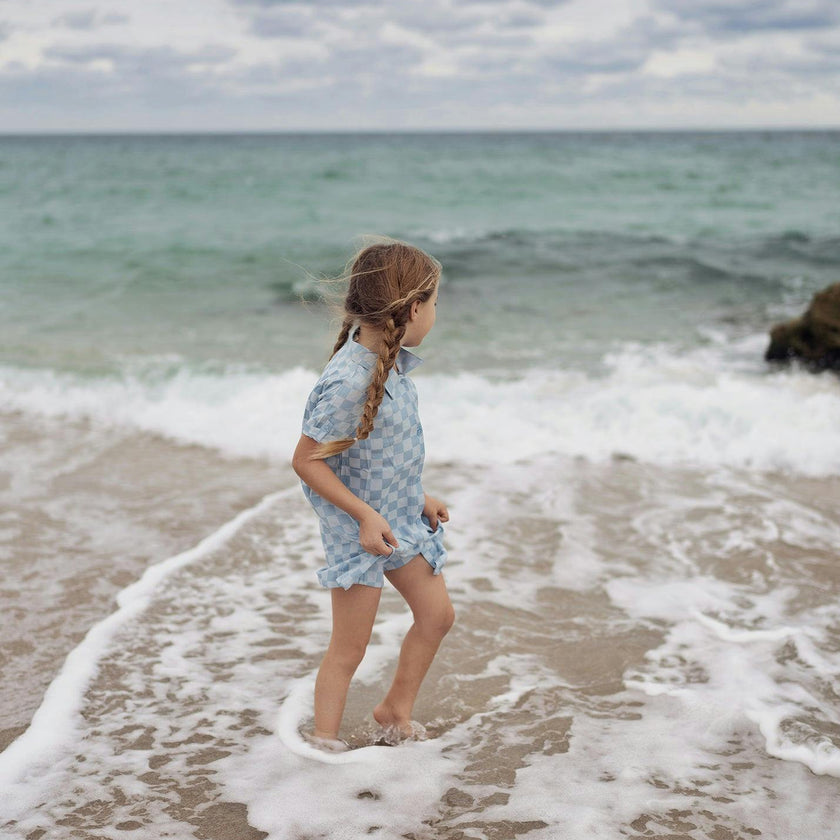 Denim Check Rolled Cuff Short Sleeve Shirt Dress
