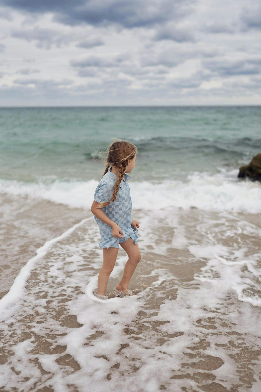 Denim Check Rolled Cuff Short Sleeve Shirt Dress