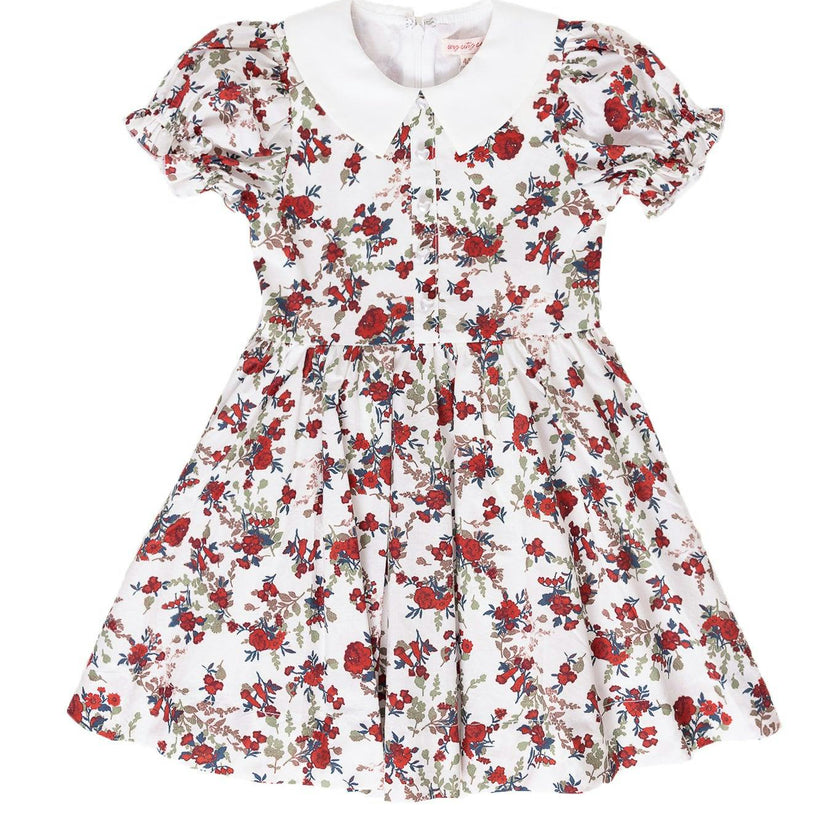 Mini Aveline Dress in Red & Green Rustic Floral