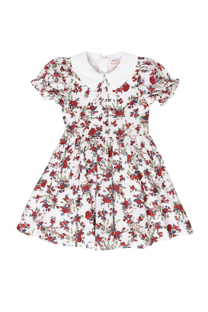 Mini Aveline Dress in Red & Green Rustic Floral