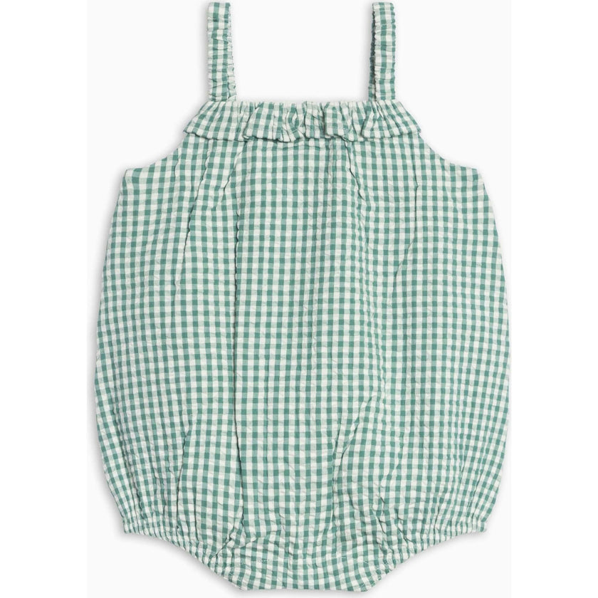 Rosalie Seersucker Ruffle Bubble Romper - Laguna Gingham