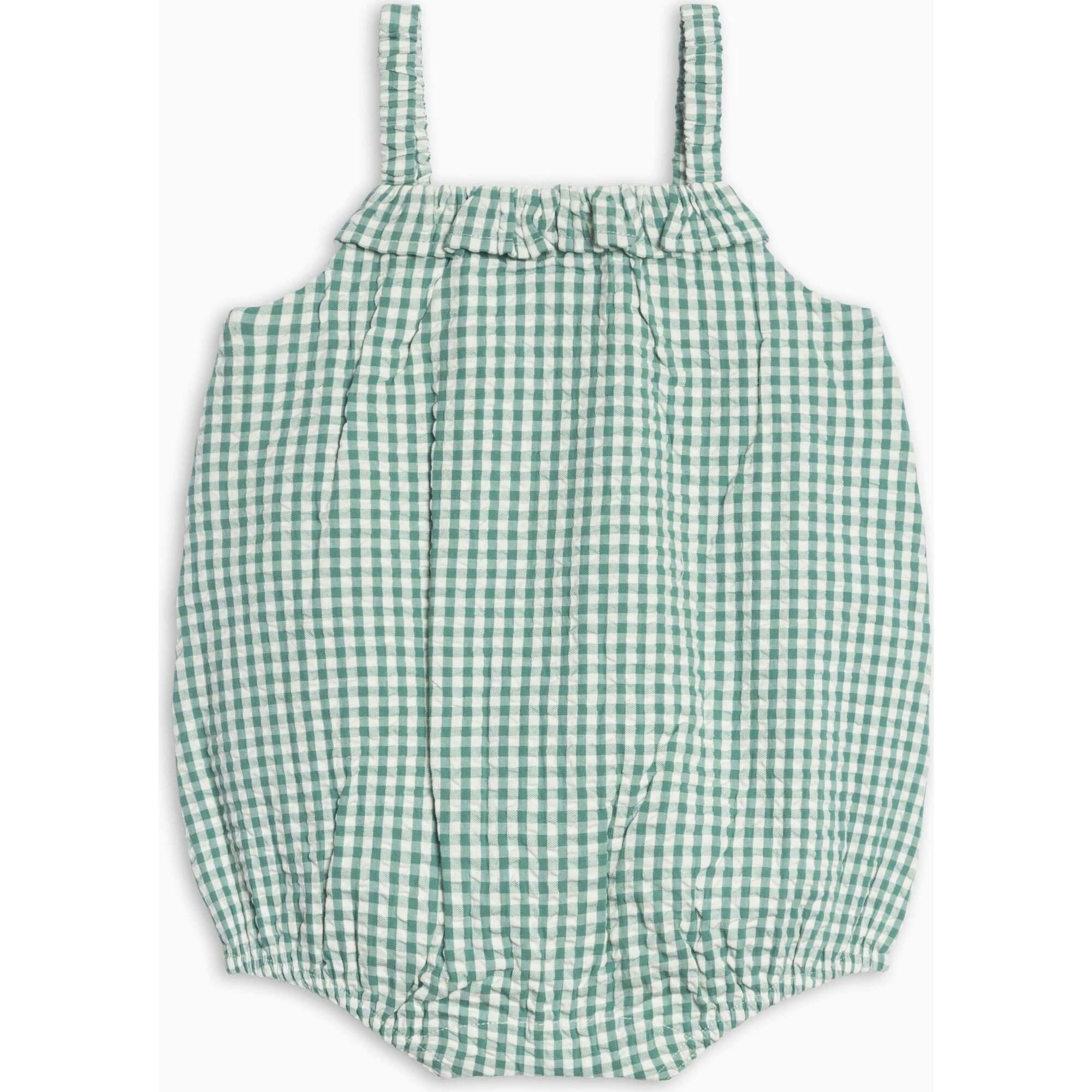 Rosalie Seersucker Ruffle Bubble Romper - Laguna Gingham