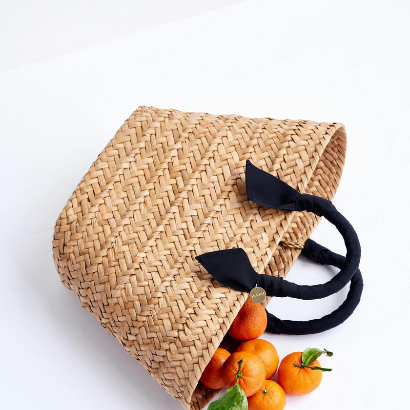 Rosie Woven Straw Ribbon-Handle Tote