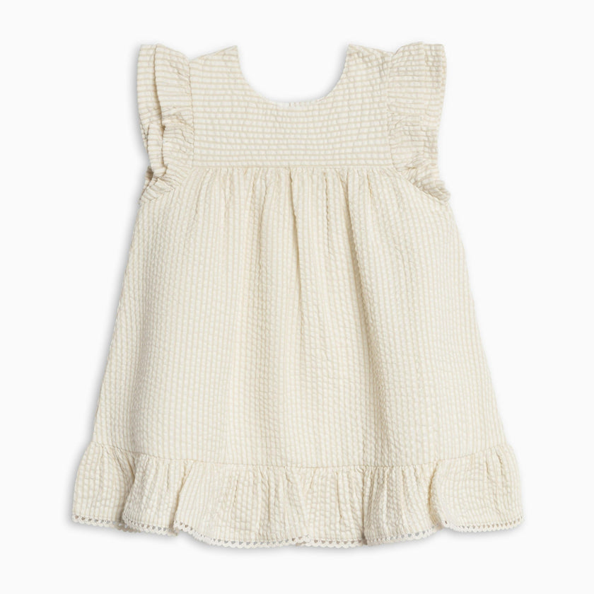 Lorena Seersucker Double Ruffle Sleeve Dress - Dune Stripe