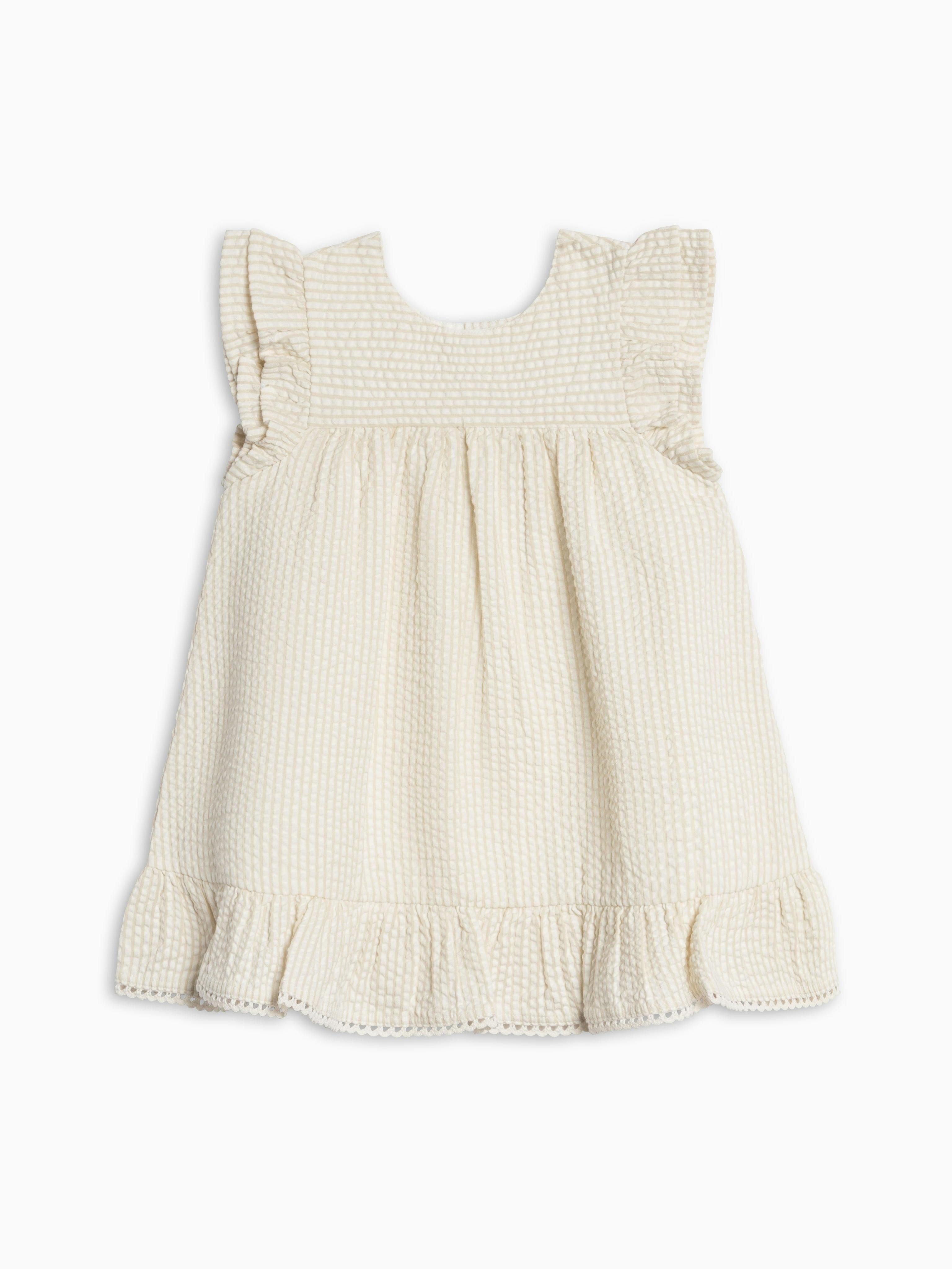 Lorena Seersucker Double Ruffle Sleeve Dress - Dune Stripe