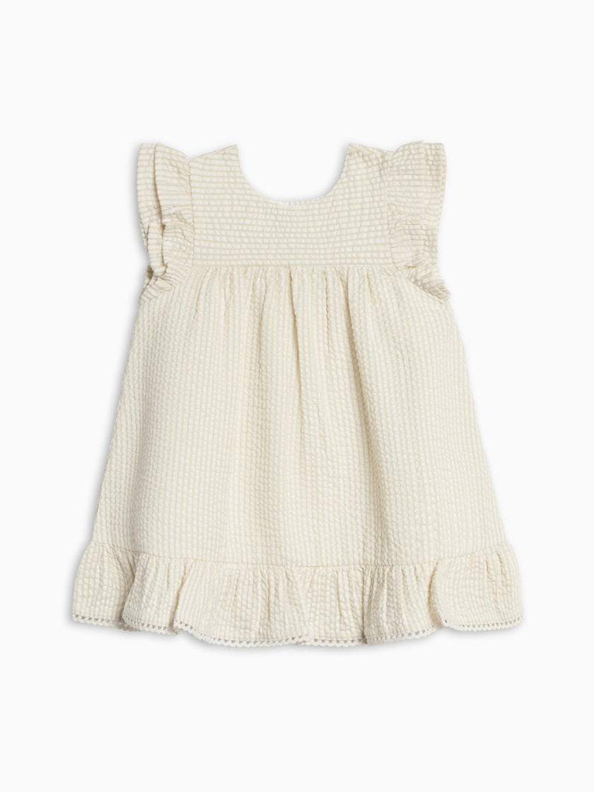 Lorena Seersucker Double Ruffle Sleeve Dress - Dune Stripe