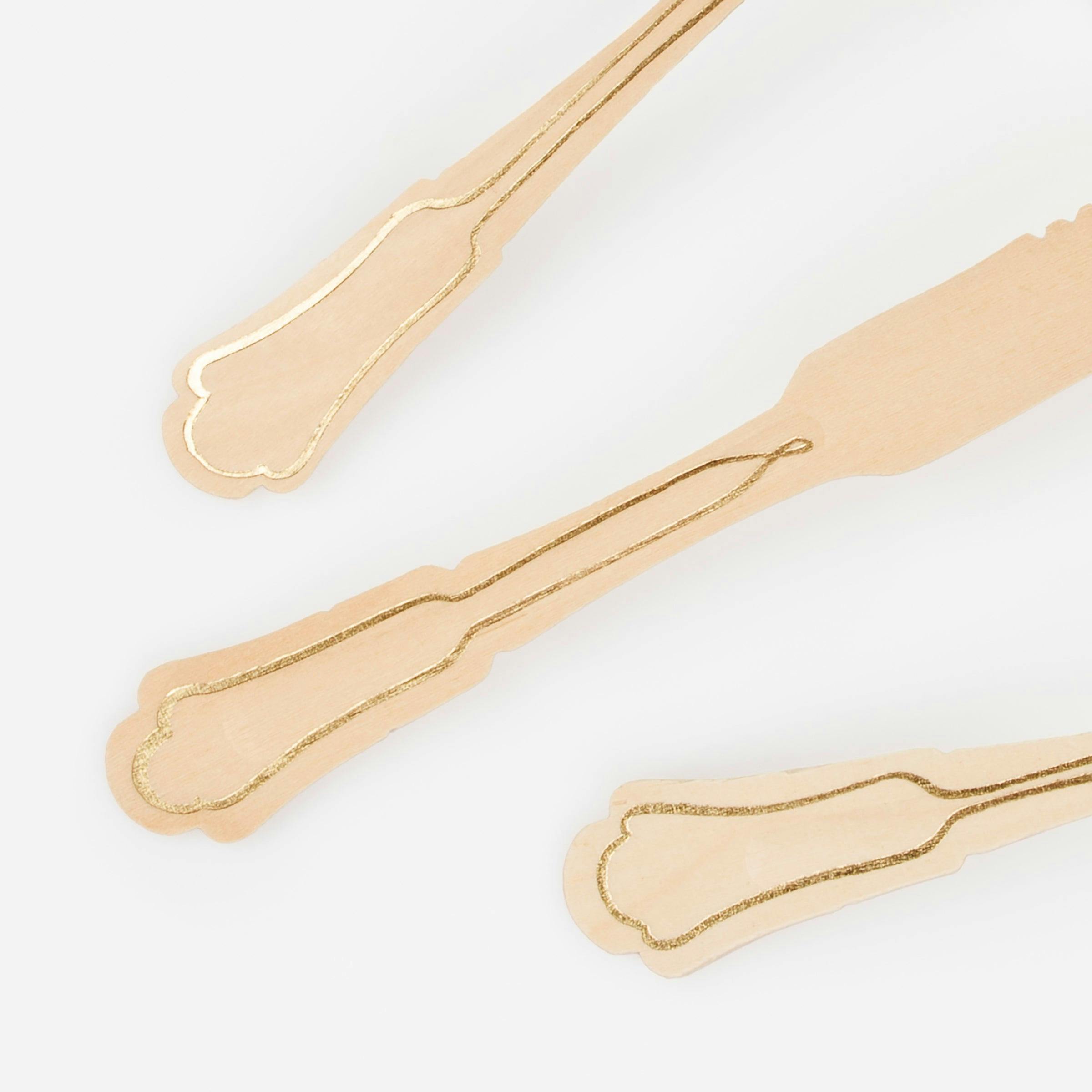 Elegant Gold Foil Detail Wooden Cutlery Set