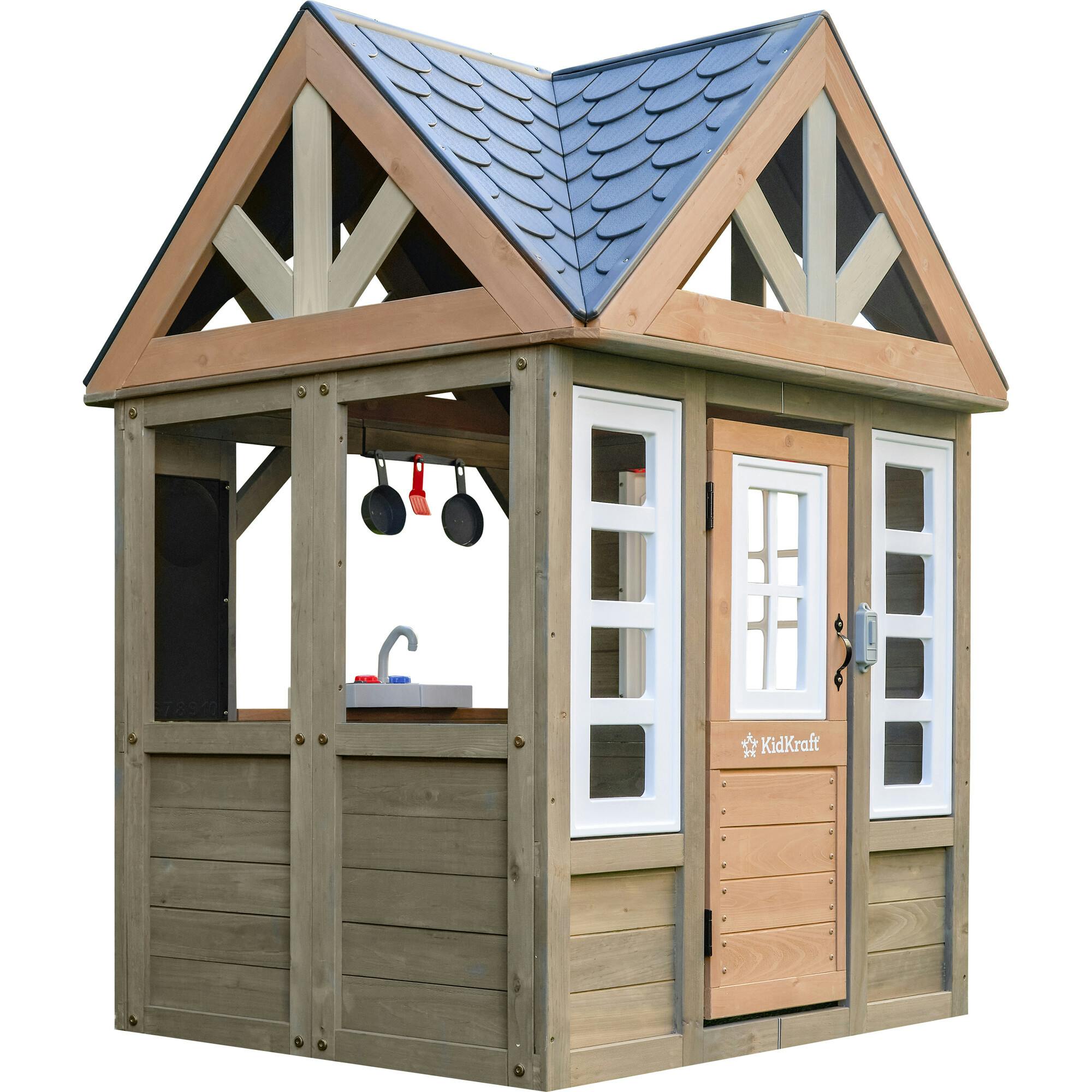 Greystone Wooden Outdoor Playhouse With Kitchen And Working Doorbell