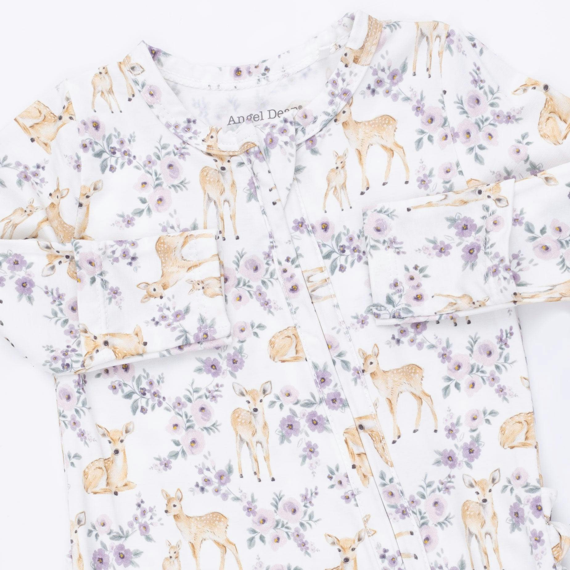Floral Deer - 2 Way Ruffle Back Zipper Footie