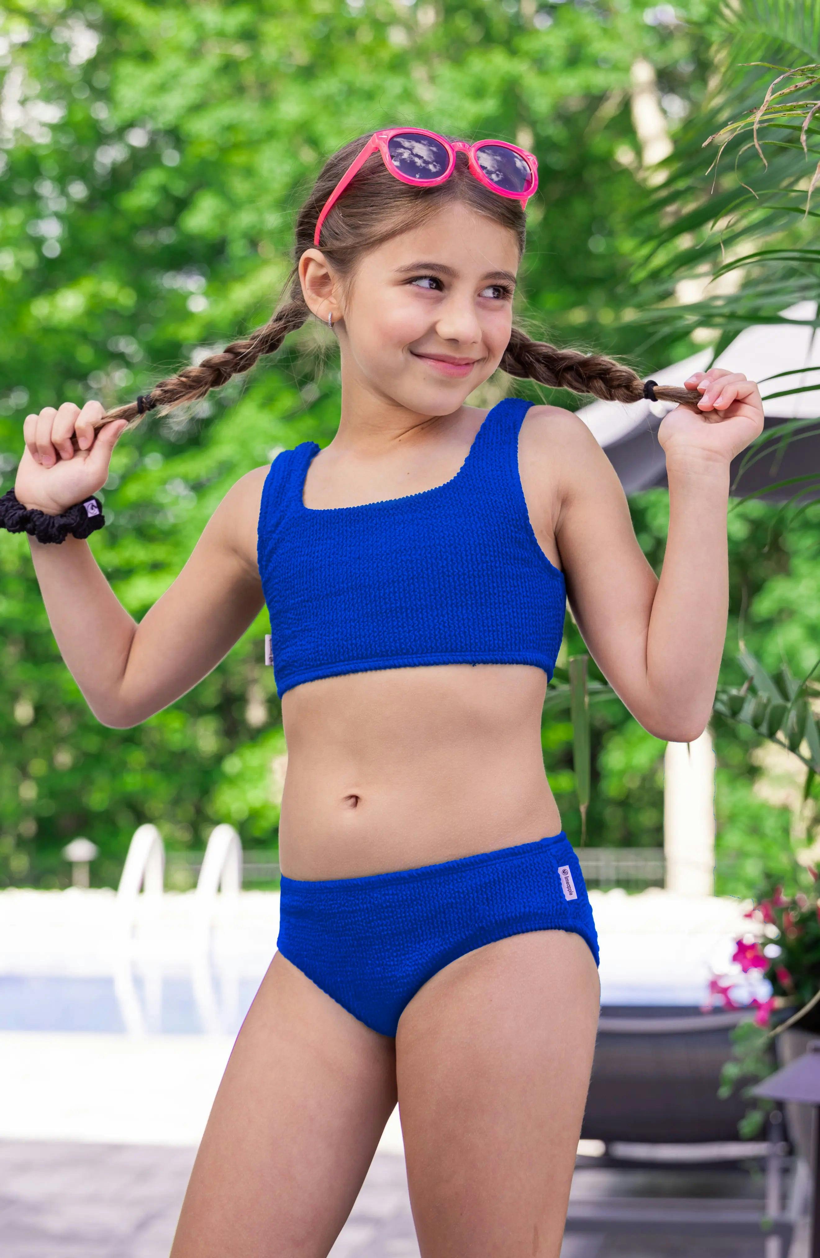 Fay Crinkle Tankini Two Piece Swimsuit - Blue