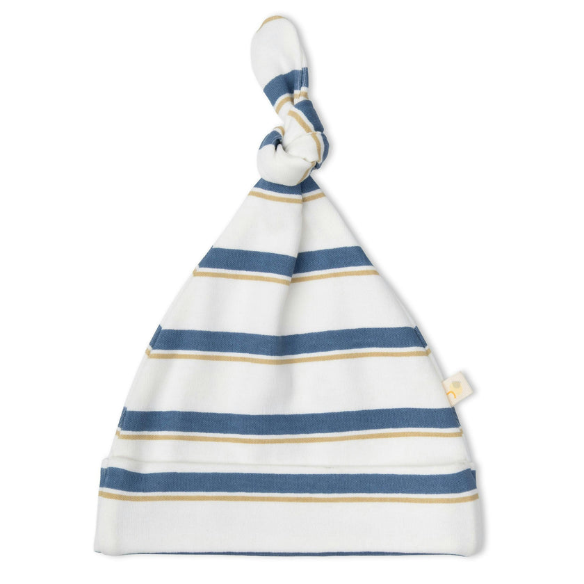 Organic Kimono Knotted Sleep Gown - Navy Stripe