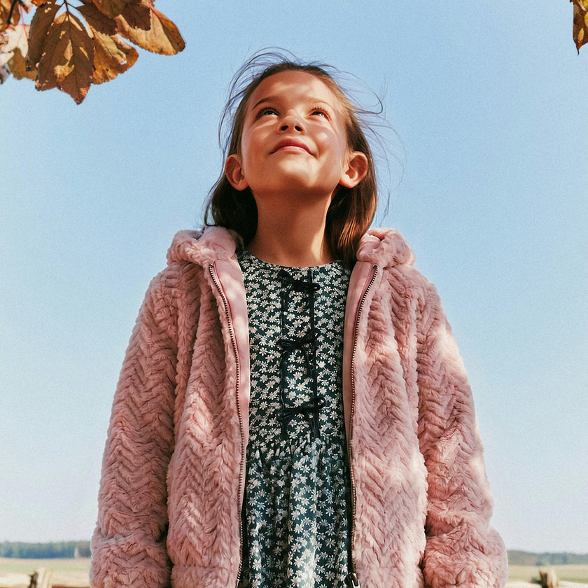 Faux Fur Hooded Cardigan Pink