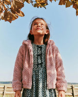 Faux Fur Hooded Cardigan Pink