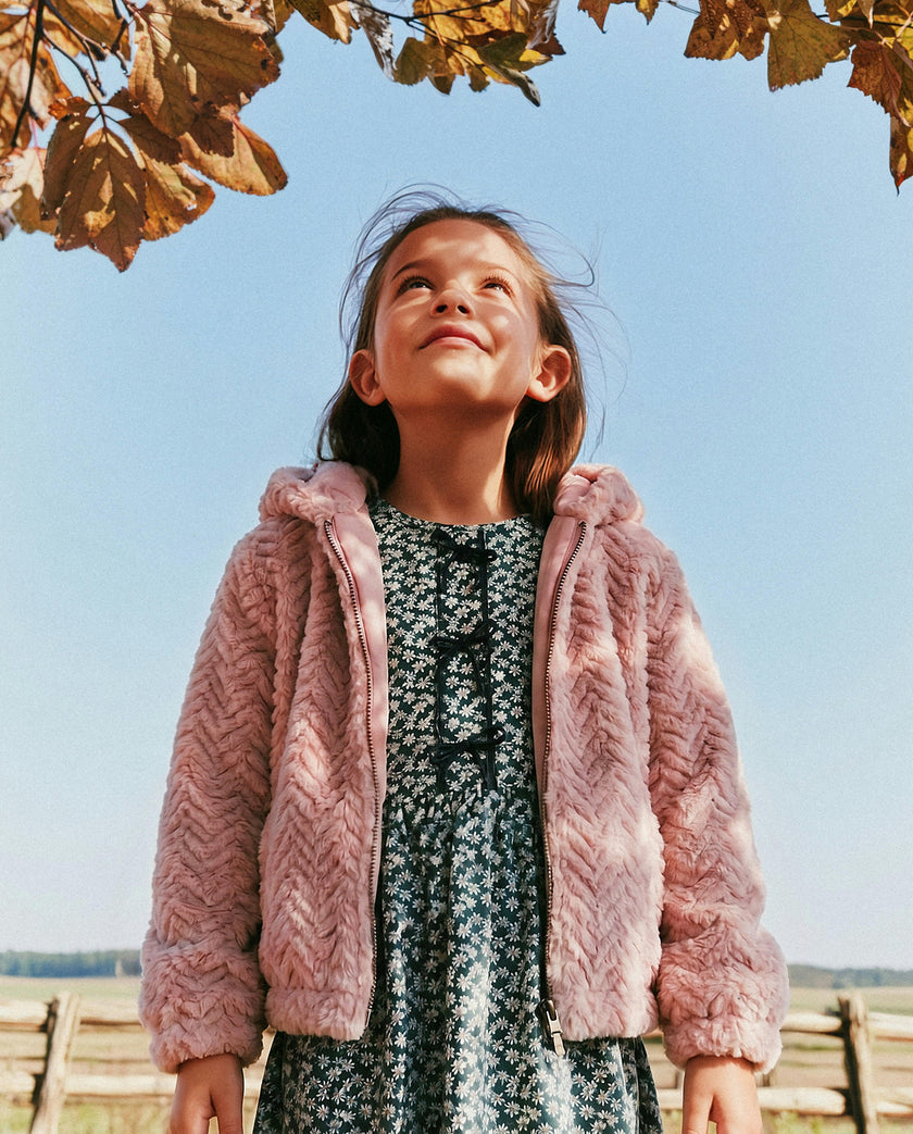 Faux Fur Hooded Cardigan Pink