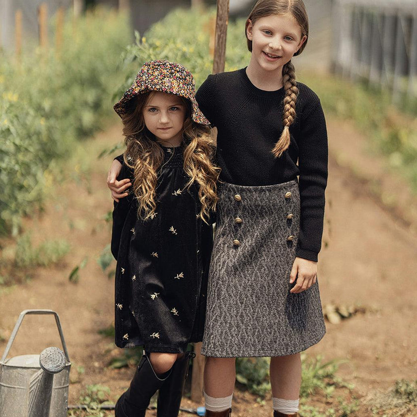 Embroidered Velour Dress Black
