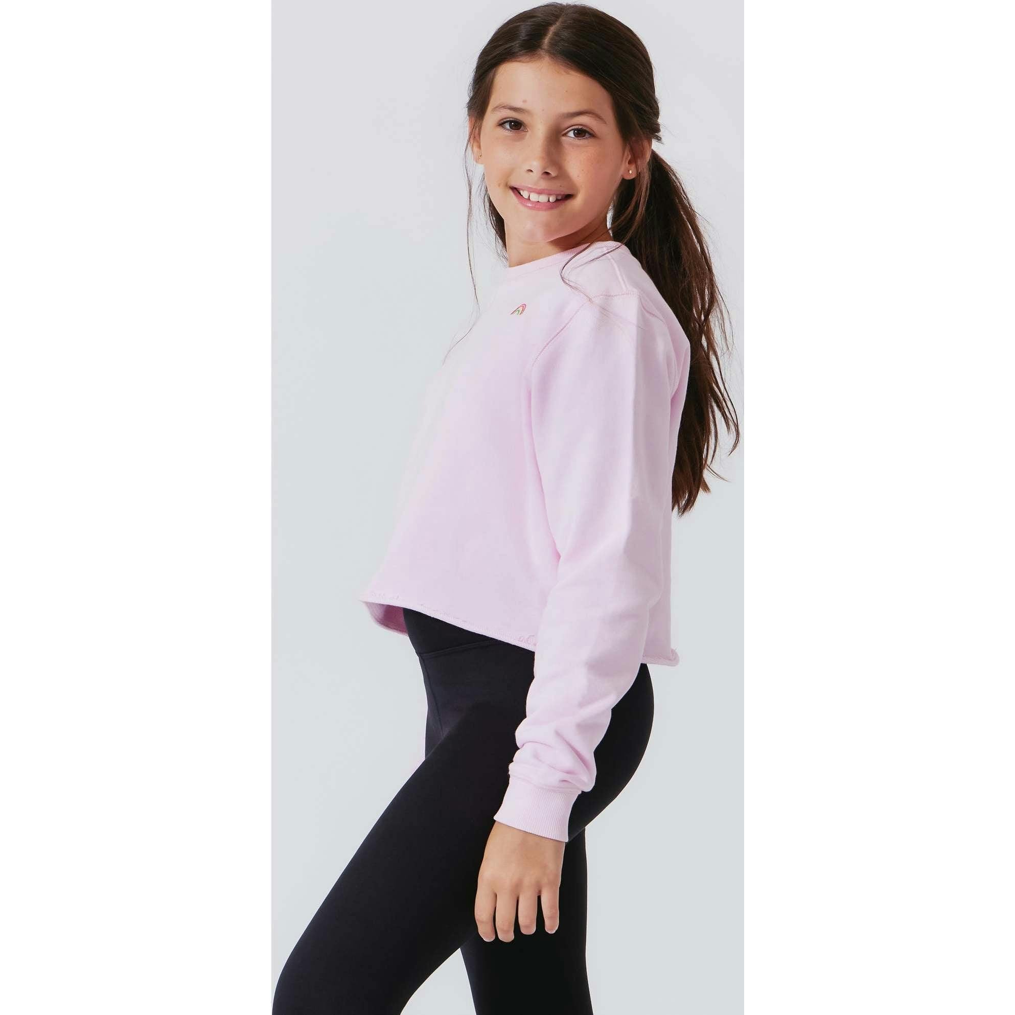 Girls Raw Hem Crew Neck Long Sleeve Crop Sweatshirts