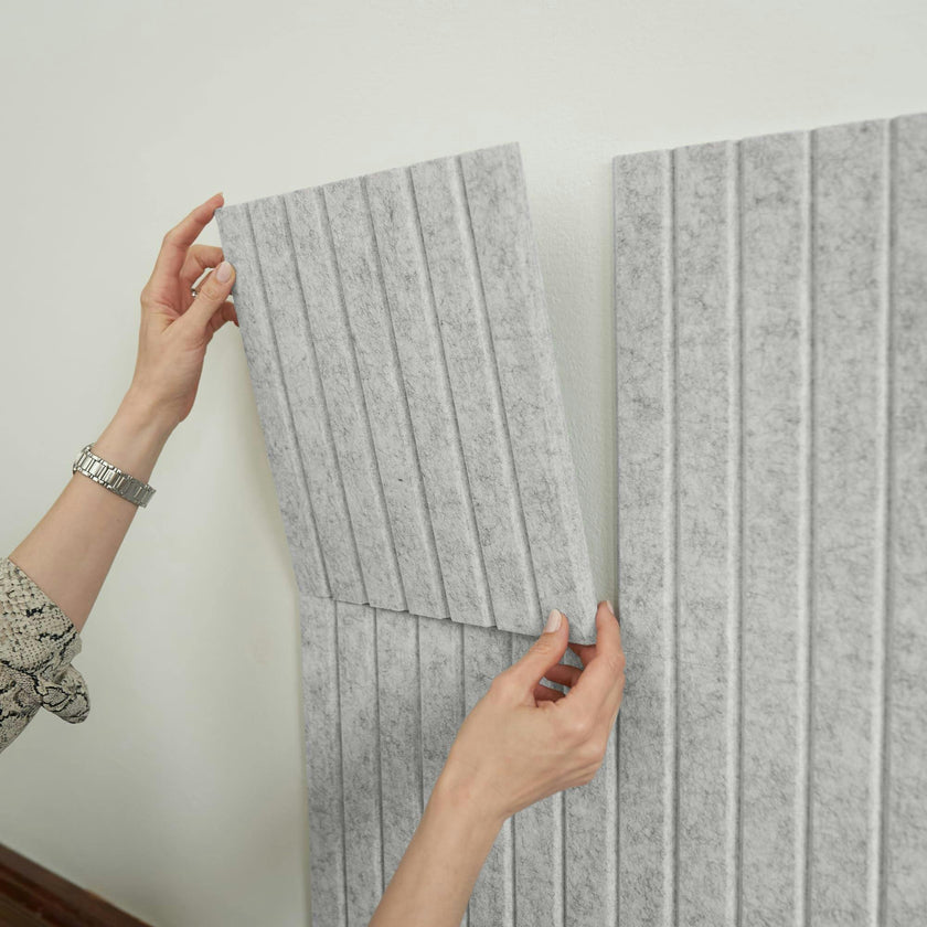 Large Felt Bulletin Board - Stylish 35" x 47" Cork Board Alternative for Office & Wall Decor - 12 Adhesive Tiles w/Golden Pins to Display Your Photos