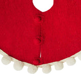 Handmade Pom Poms Red Hand Felted Wool Mini Christmas Tree Skirt 26"