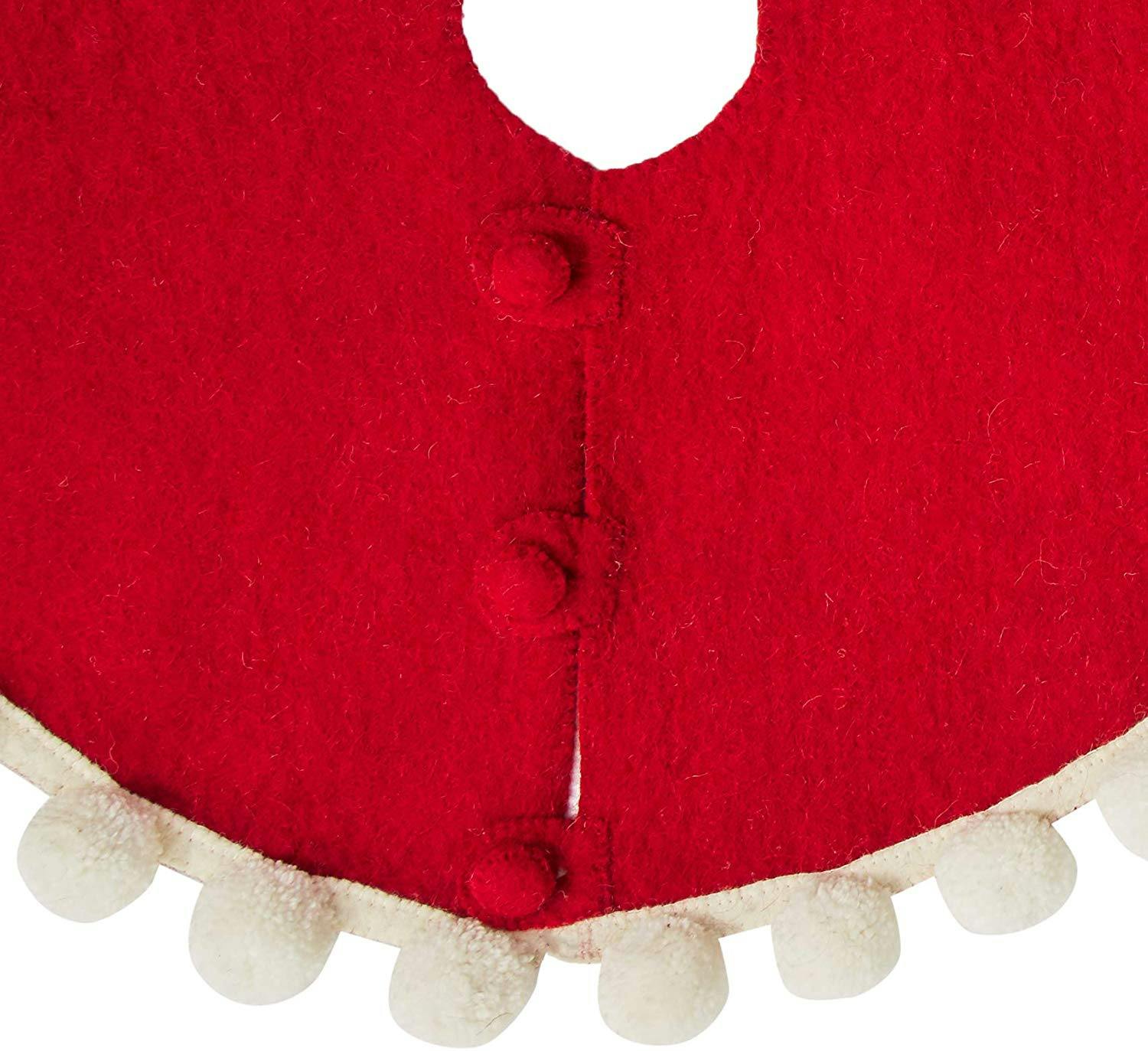 Handmade Pom Poms Red Hand Felted Wool Mini Christmas Tree Skirt 26