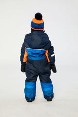Kids One Piece Play Snowsuit Blue With Black Stripes
