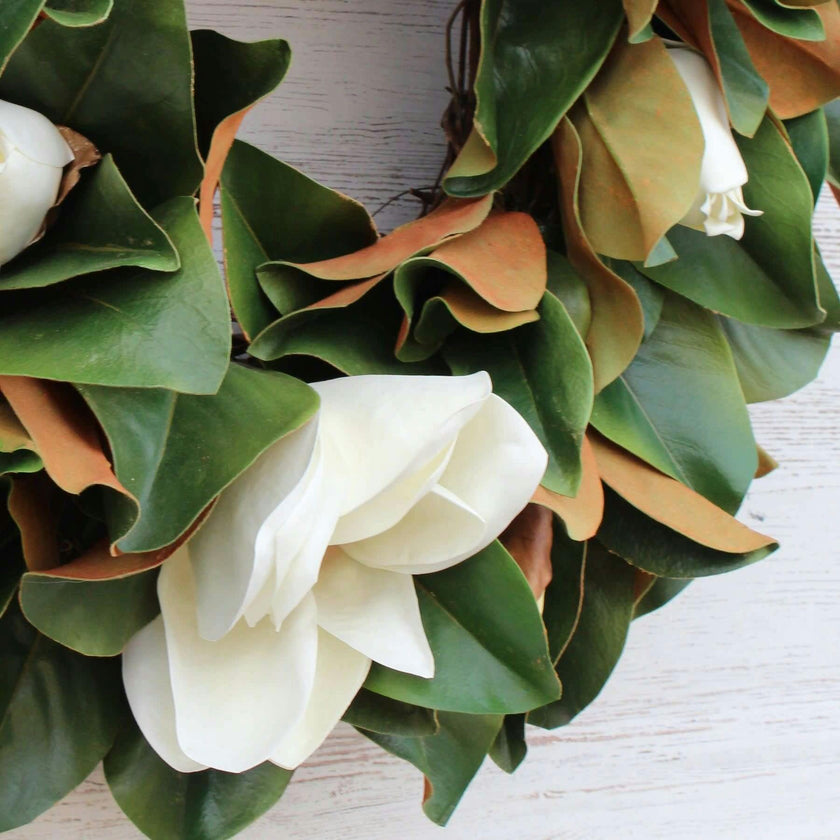 Classic Real Touch White Magnolia All Seasons Front Door Wreath  24"