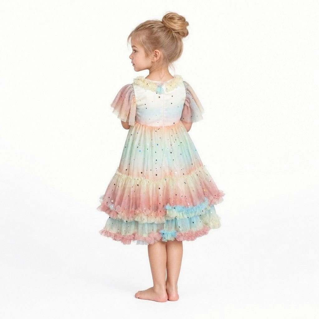 Pastel Stardust Layered Tulle Birthday Dress for Girls