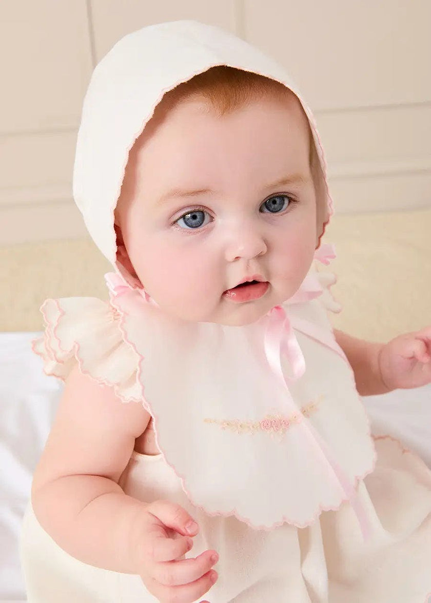 Linen Blend Hand Smocked Cap Sleeve Dress With Bloomers in White (1-6mths)