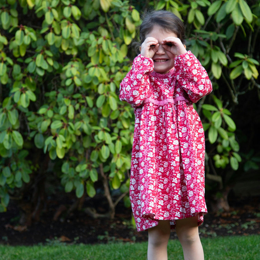 Toddler Floral Print Lace Trim Long Sleeve Dress