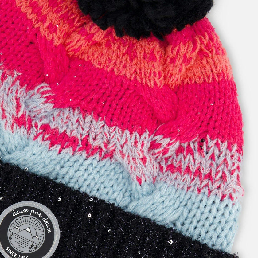 Knit Hat Gradient Blue, Coral And Fuschia