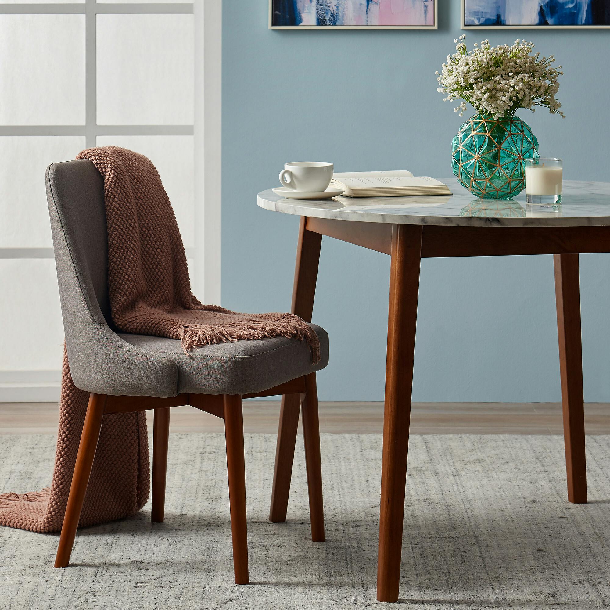 Ashton Wooden Round Dining Table with Faux Marble Top