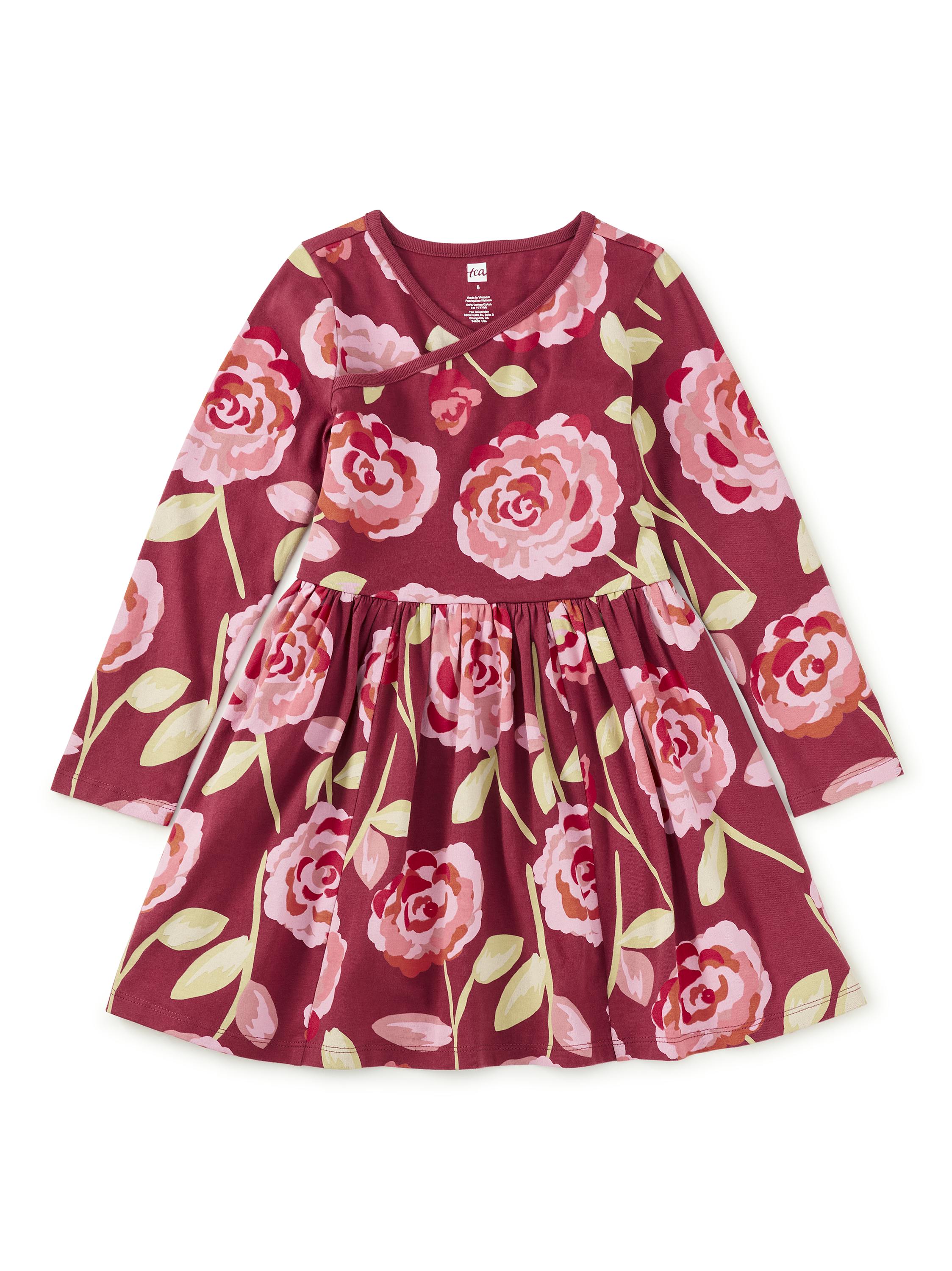Long Sleeve Wrap Neck Dress, Turkish Rose