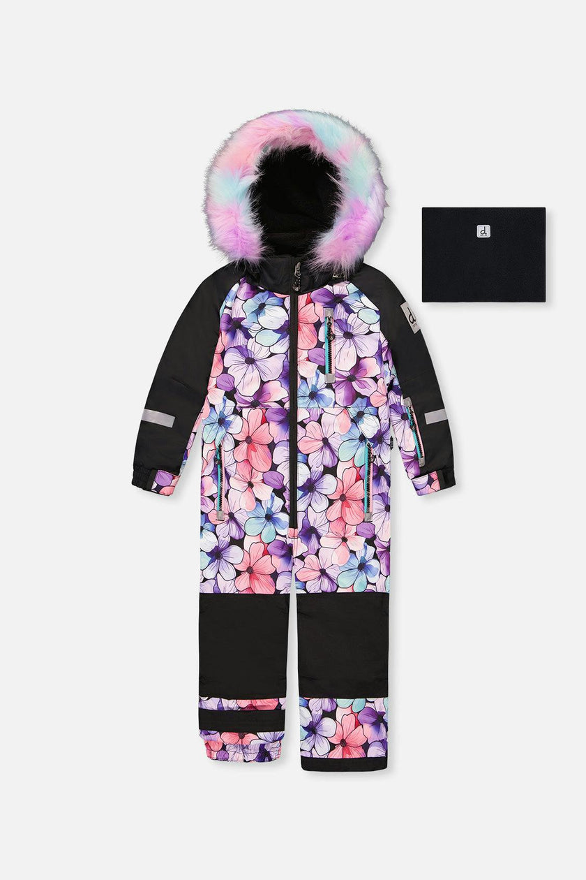 Kids One Piece Play Snowsuit Purple Floral Print