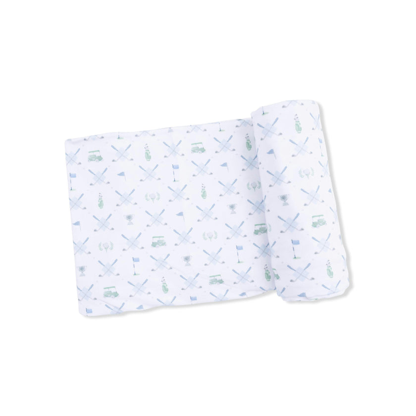 Golf Trellis Blue - 2 Way Zipper Footie & Swaddle Blanket