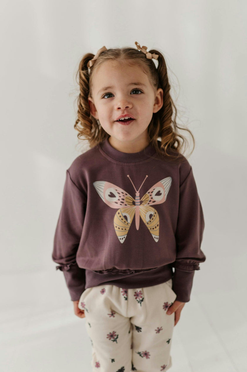 Girls Ruffle Hem Sweatshirt in Butterfly