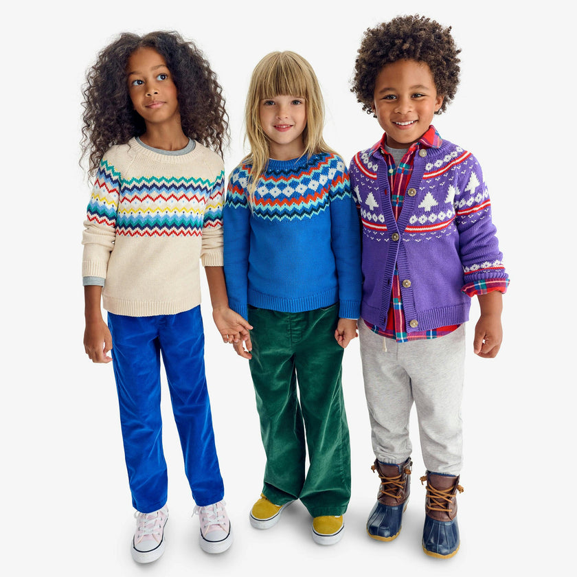 Kids sweater in rainbow fair isle