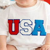 USA Multi Patch Short Sleeve Romper - White