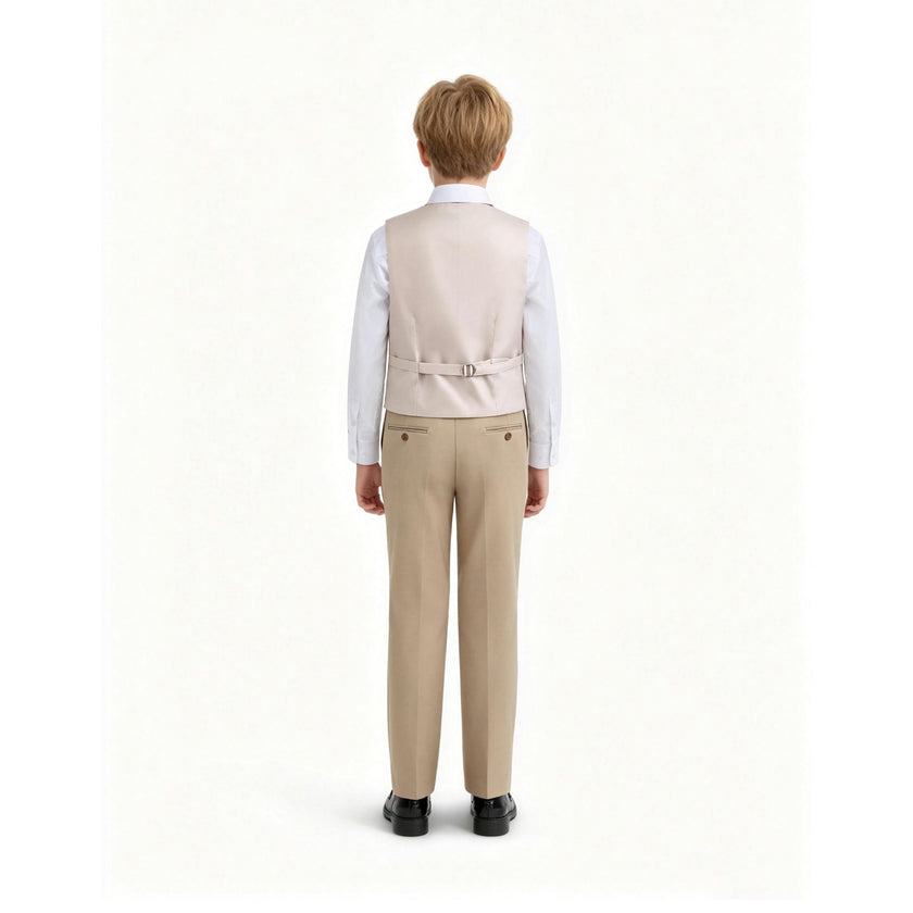 Beige Serge Formal Vest & Bow Tie Suit Set
