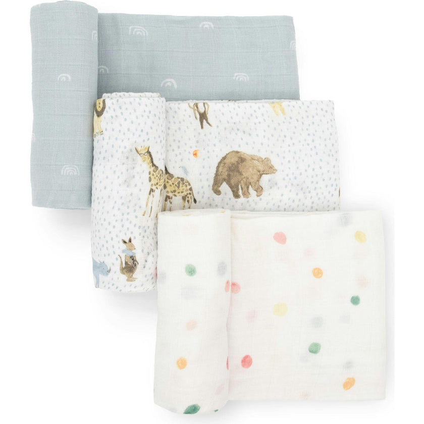 Cotton Muslin Swaddle Blanket 3 Pack - Party Animals