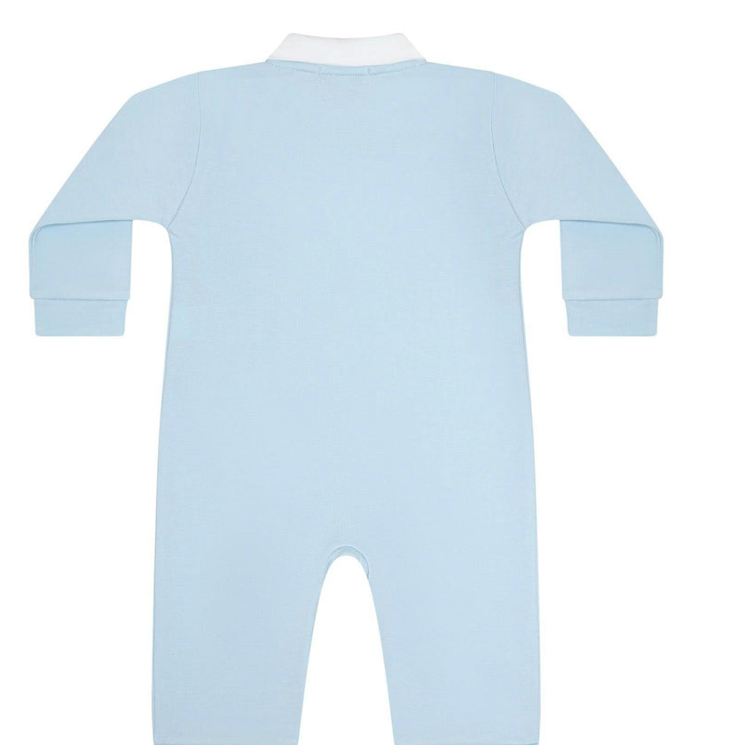 Blue Puppy Love Embroidery Romper LS