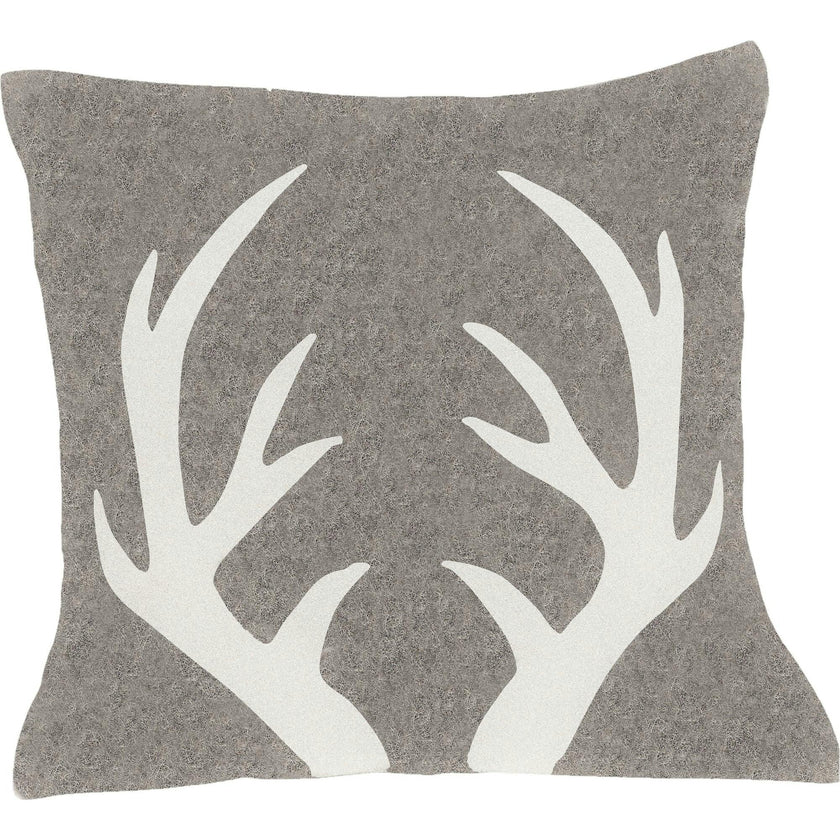 Hand Felted Wool Pillow - Cream Antlers Gray - 20"